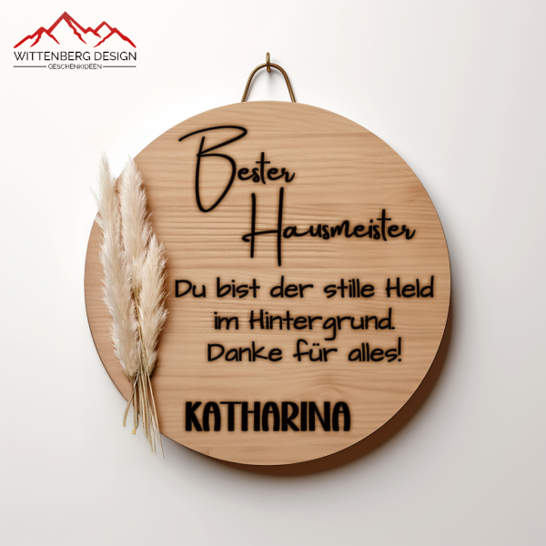 Personalisierbares Holzschild – Gravur auf 3 mm Birkenholz (Ø 18 cm)